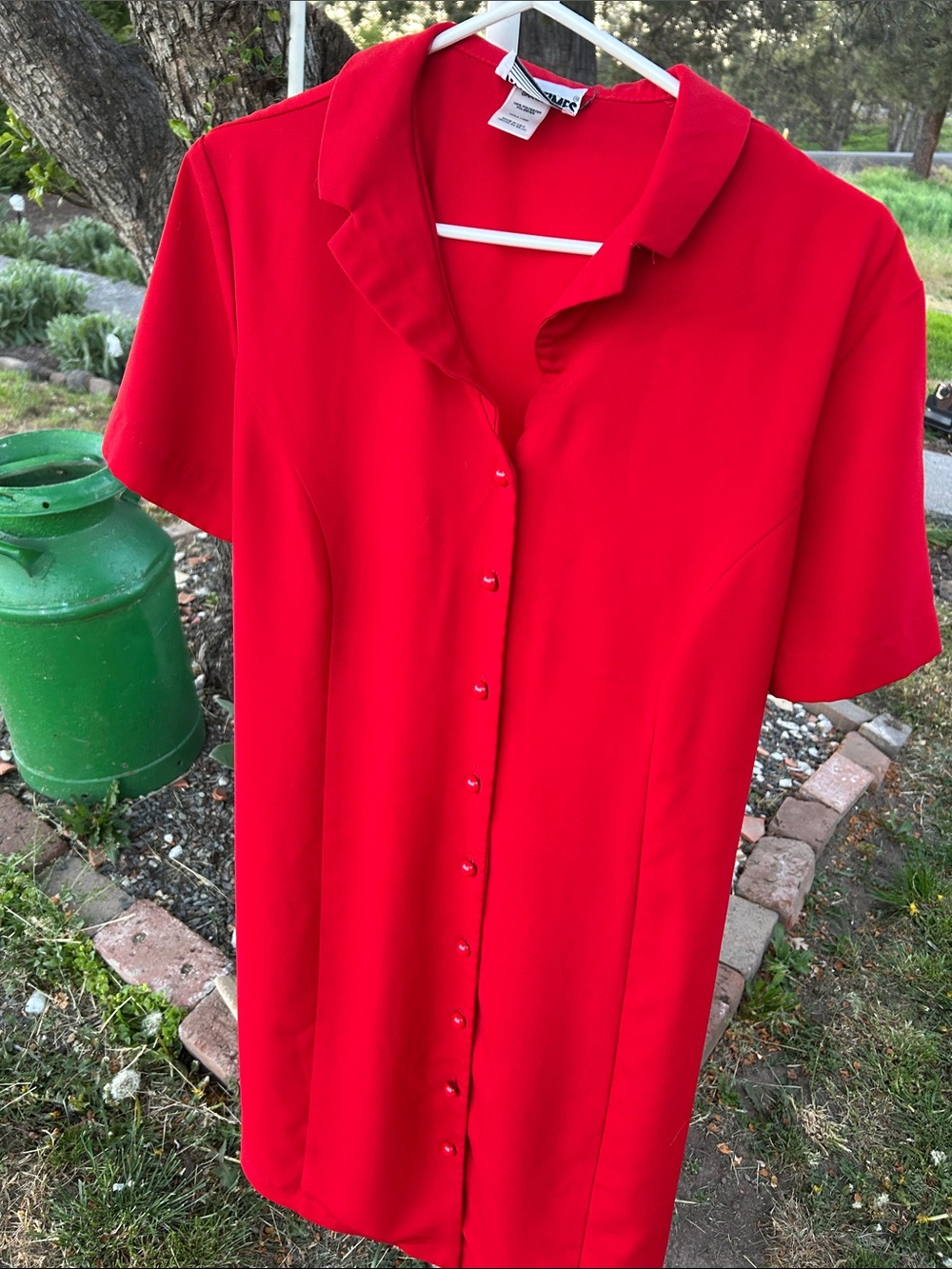 Classic Women's Red Button-Down Shirt Dress with tie in back at waist